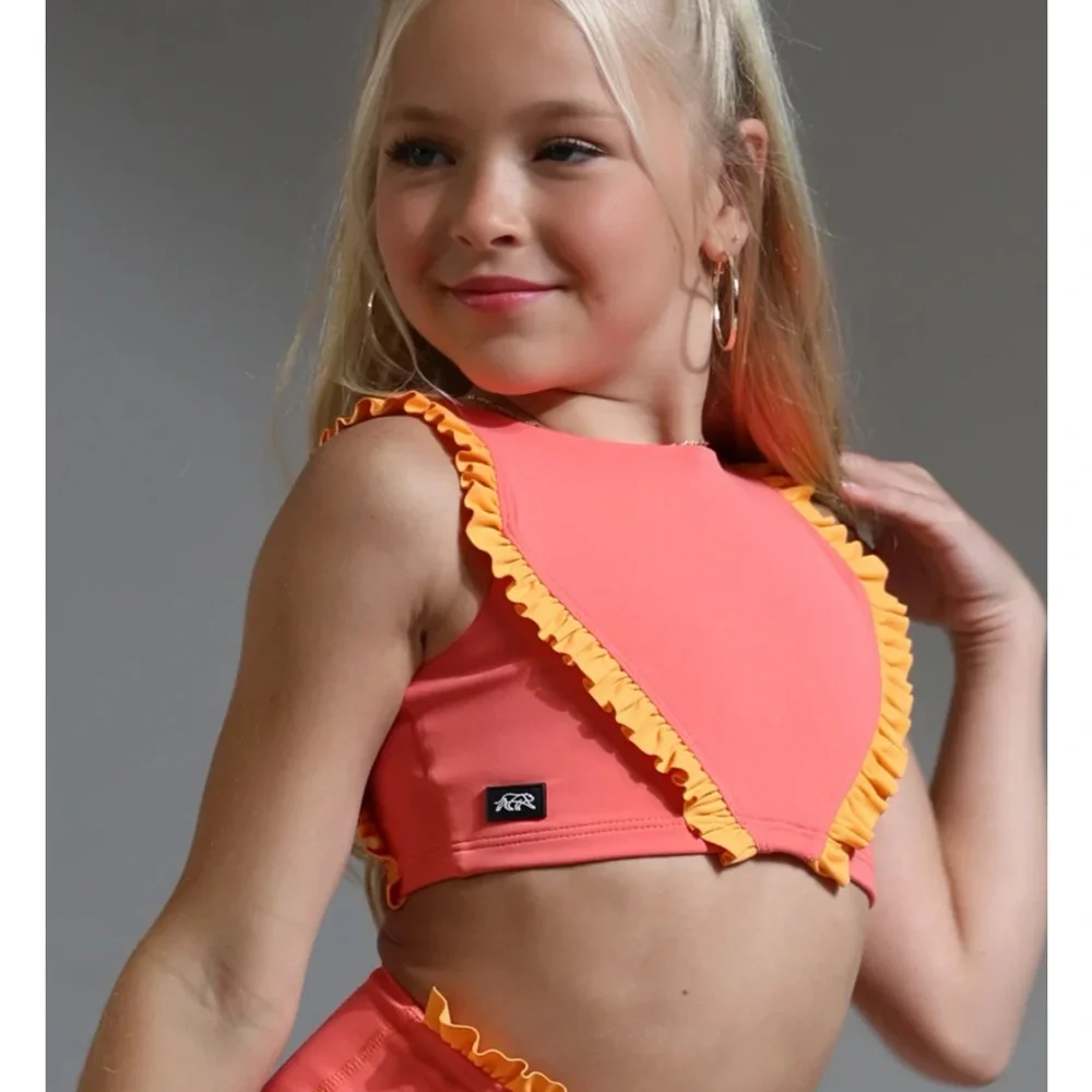 NWT Tiger Friday Dancewear Faye Reversible Crop Top Size CM Color Papaya - Picture 8 of 9